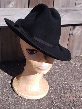 Vintage 40s Merrimac Wool Hat Black Felt Fedora Hat Band Size 7 1/4